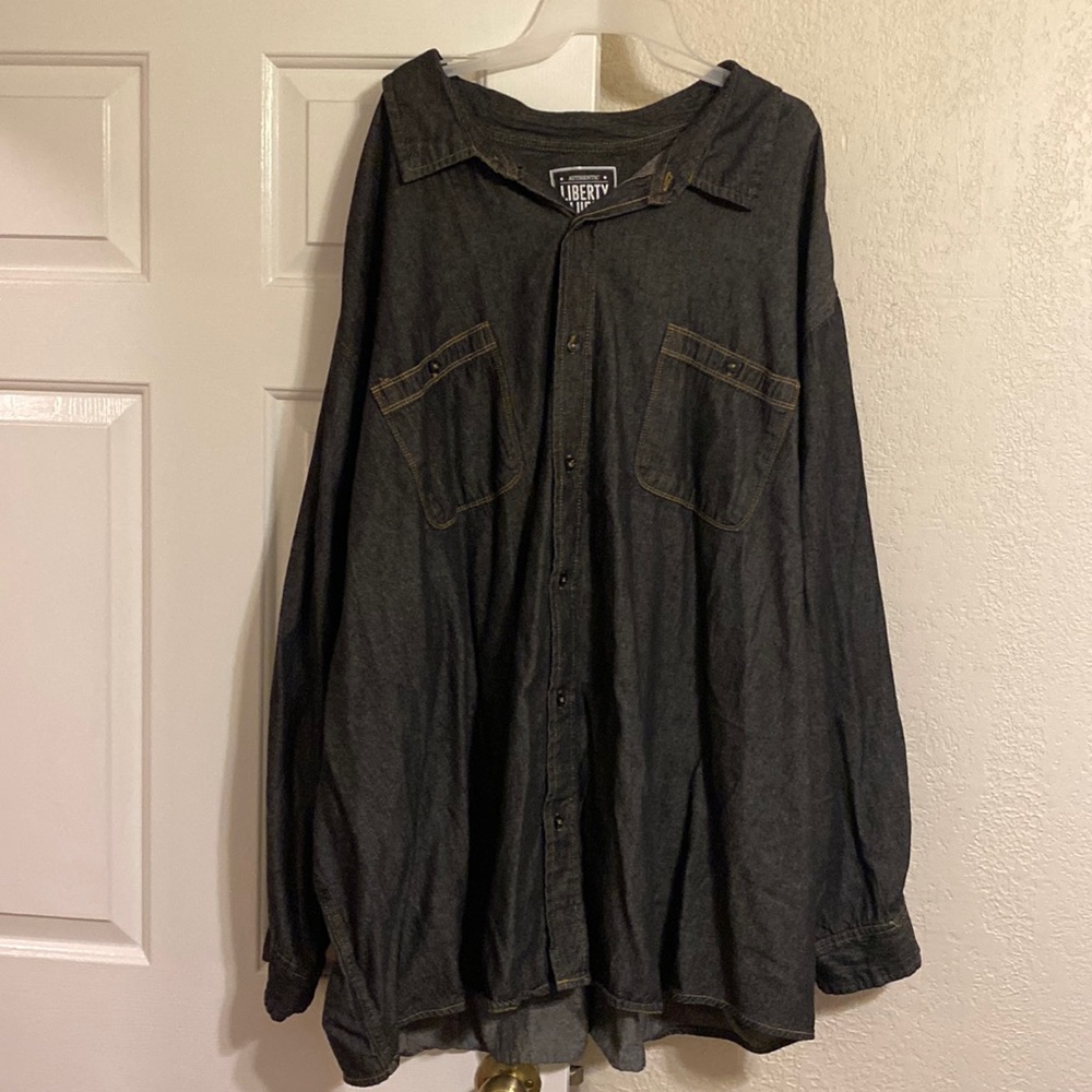 Big and tall denim long sleeve button up shirt